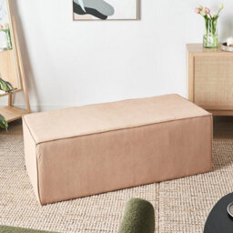 Wyld And Coco Jumbo Beige Corduroy Pouffe - Upholstered Rectangular Bed Bench And Footstool, W120 X D55 X H43Cm - thumbnail 2