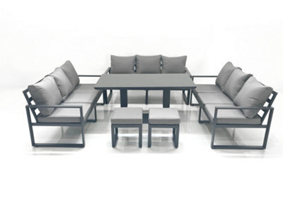 Fimous 11 Seater Garden Sofa Set Aluminium Furniture Rising Dining Tabe Set Wth 2 Small Footstools Dark Grey - image 1