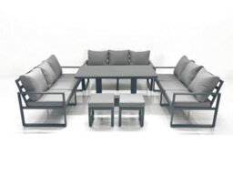 Fimous 11 Seater Garden Sofa Set Aluminium Furniture Rising Dining Tabe Set Wth 2 Small Footstools Dark Grey - thumbnail 2