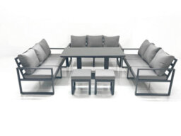 Fimous 11 Seater Garden Sofa Set Aluminium Furniture Rising Dining Tabe Set Wth 2 Small Footstools Dark Grey - thumbnail 1