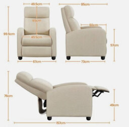 Fabric Recliner Chair Adjustable Reclining Armchair For Living Room Bedroom - thumbnail 2