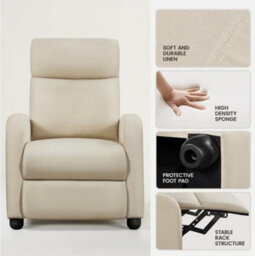 Fabric Recliner Chair Adjustable Reclining Armchair For Living Room Bedroom - thumbnail 4
