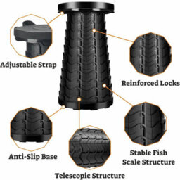 Mantraraj Portable Folding Stool Chair With Carry Handle Plastic Foldable Collapsible Telescopic Stool (Black) - thumbnail 5