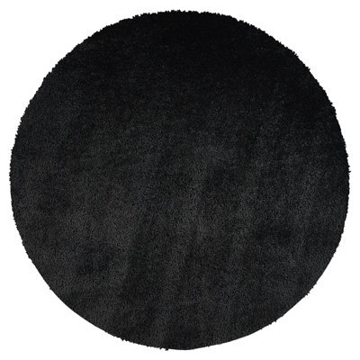 Livabliss Round Cloudy Shaggy-Solid Color Black Plush Soft Pile Living Bedroom Rug 120 X 120 Cm Easy Care, Non Shedding - image 1