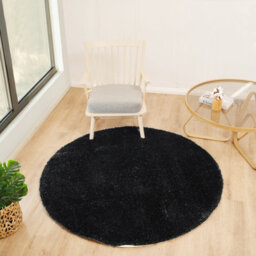 Livabliss Round Cloudy Shaggy-Solid Color Black Plush Soft Pile Living Bedroom Rug 120 X 120 Cm Easy Care, Non Shedding - thumbnail 2