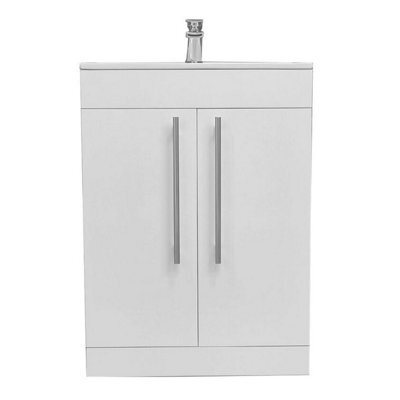 Plum&clay Denver Gloss White Freestanding Vanity Unit & Basin Set With Chrome Tap (W)615mm (H)850mm - image 1