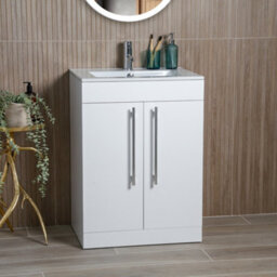 Plum&clay Denver Gloss White Freestanding Vanity Unit & Basin Set With Chrome Tap (W)615mm (H)850mm - thumbnail 2