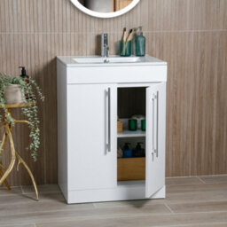 Plum&clay Denver Gloss White Freestanding Vanity Unit & Basin Set With Chrome Tap (W)615mm (H)850mm - thumbnail 3