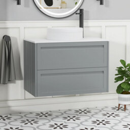 Royal Bathrooms Royal Bathroom Elmore 800mm Matt Pebble Grey Wall Mounted Bathroom Vanity Unit 2 Drawer Plain White Worktop With Round Basin - thumbnail 1