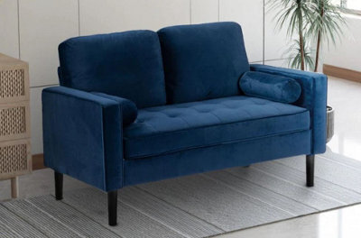 Velvet Blue 2 Seater Sofa Love Seat - image 1