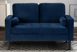 Velvet Blue 2 Seater Sofa Love Seat - thumbnail 4