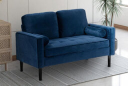 Velvet Blue 2 Seater Sofa Love Seat - thumbnail 2