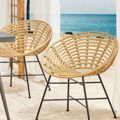 Beliani Set Of 2 Light Brown Pe Rattan Garden Tub Chairs With Metal Legs - Round Boho Design - image 1