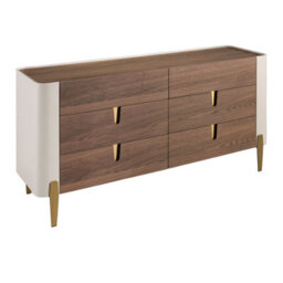 Angel Cerda Elegant Beige Wood Chest Of Drawers With Golden Steel Legs