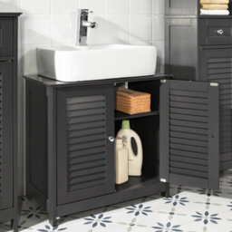 Sobuy Frg237-Dg, Under Sink Bathroom Cabinet With Adjustable Shelves Bathroom Storage Unit & Anti-Mold Louvered Door,grey - thumbnail 7