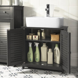 Sobuy Frg237-Dg, Under Sink Bathroom Cabinet With Adjustable Shelves Bathroom Storage Unit & Anti-Mold Louvered Door,grey - thumbnail 6