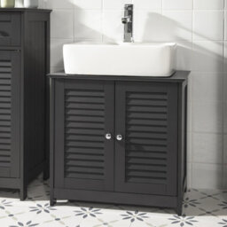 Sobuy Frg237-Dg, Under Sink Bathroom Cabinet With Adjustable Shelves Bathroom Storage Unit & Anti-Mold Louvered Door,grey - thumbnail 2