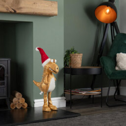 Samuel Alexander 70Cm Tall Gold Plush Santa-Saurus Dino Standing Christmas Decoration With Santa Hat - thumbnail 9