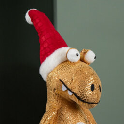 Samuel Alexander 70Cm Tall Gold Plush Santa-Saurus Dino Standing Christmas Decoration With Santa Hat - thumbnail 4