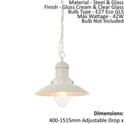 Ceiling Pendant Light - Gloss Cream & Clear Glass - 42W E27 - Dimmable - thumbnail 2