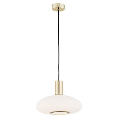 Luminosa Lighting Luminosa Sagunto Dome 30Cm Pendant Ceiling Light Opal Matt, Brass Steel
