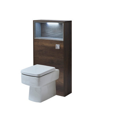 Homestylestore 600mm Dark Oak Bathroom Wc Unit Led Lit Shelf Toilet And Chrome Flush Button - image 1