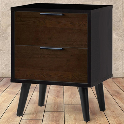 Ashfield Walnut Oak And Matt Black 2 Drawer Bedside Table - image 1