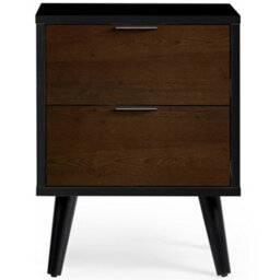 Ashfield Walnut Oak And Matt Black 2 Drawer Bedside Table - thumbnail 3