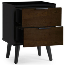 Ashfield Walnut Oak And Matt Black 2 Drawer Bedside Table - thumbnail 4