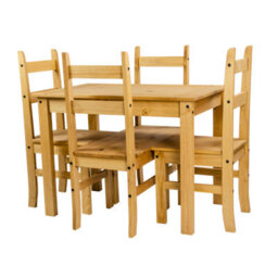 Mercers Furniture Corona Budget Dining Set Table & 4 Chairs Solid Wood Pine Wooden Small Kitchen Mexican Styling - thumbnail 1