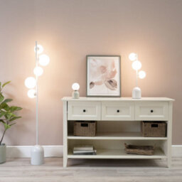 Valuelights Marlow Oyster Grey 3 Way Bedside Table Lamp With Glass Globe Lampshade - Led Bulbs Included - thumbnail 6