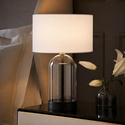 Valuelights Jessy White Fabric Drum Shade Black Trim Glass Table Lamp And Bulb - image 1