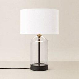 Valuelights Jessy White Fabric Drum Shade Black Trim Glass Table Lamp And Bulb - thumbnail 3