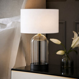 Valuelights Jessy White Fabric Drum Shade Black Trim Glass Table Lamp And Bulb - thumbnail 2