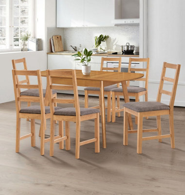 Hallowood Furniture Aston Butterfly Extending Table With 6 Ladder Back Oak Chairs In Steel Grey Seat Pad - image 1