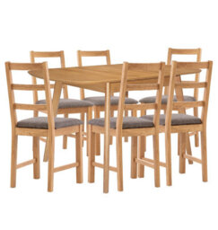 Hallowood Furniture Aston Butterfly Extending Table With 6 Ladder Back Oak Chairs In Steel Grey Seat Pad - thumbnail 8