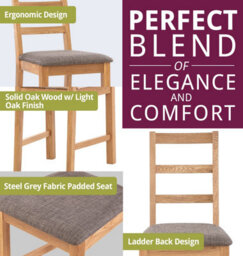 Hallowood Furniture Aston Butterfly Extending Table With 6 Ladder Back Oak Chairs In Steel Grey Seat Pad - thumbnail 5