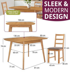 Hallowood Furniture Aston Butterfly Extending Table With 6 Ladder Back Oak Chairs In Steel Grey Seat Pad - thumbnail 3