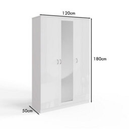 Fwstyle Triple 3 Door Mirrored Push To Open White Gloss Wardrobe (H) 180 (W) 120 (D) 50Cm - thumbnail 5