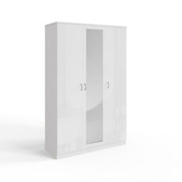 Fwstyle Triple 3 Door Mirrored Push To Open White Gloss Wardrobe (H) 180 (W) 120 (D) 50Cm - thumbnail 1