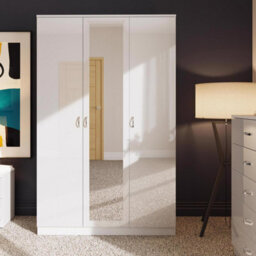 Fwstyle Triple 3 Door Mirrored Push To Open White Gloss Wardrobe (H) 180 (W) 120 (D) 50Cm - thumbnail 3