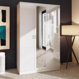 Fwstyle Triple 3 Door Mirrored Push To Open White Gloss Wardrobe (H) 180 (W) 120 (D) 50Cm - thumbnail 2