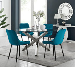 Furniturebox Uk Vogue Round Dining Table And 4 Blue Pesaro Black Leg Chairs - thumbnail 1