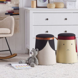 Beliani Kids Pouffe Beige Faux Linen Upholstered Footstool With Hidden Storage, Cone Shape, 33 X 45 Cm - thumbnail 2
