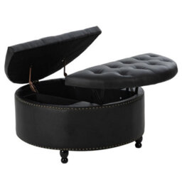 Black 80Cm Round Pu Leather Footstool Ottoman Coffee Table Stool - thumbnail 6
