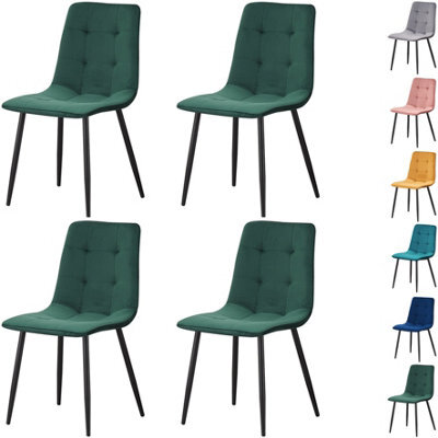 Mof Dining Chairs Set Of 6 Velvet Dining Chair With Padded Seat And Backrest, Sturdy Metal Legs Green Check - image 1