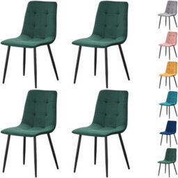 Mof Dining Chairs Set Of 6 Velvet Dining Chair With Padded Seat And Backrest, Sturdy Metal Legs Green Check - thumbnail 1