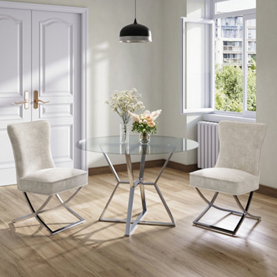Living And Home Dining Chair Set Of 2 High Back Beige Velvet Dining Chairs - image 1