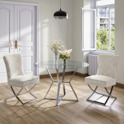 Living And Home Dining Chair Set Of 2 High Back Beige Velvet Dining Chairs - thumbnail 1