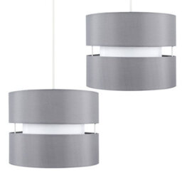 Valuelights Sophia Pair Of Small Grey 2 Tier Ceiling Light Shades (D)26Cm - thumbnail 1